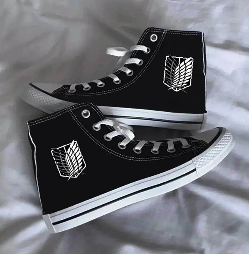 Halloween Unisex Casual Linen Comfortable Ankle Black Long Convers Attack On Titan Printed Sneaker