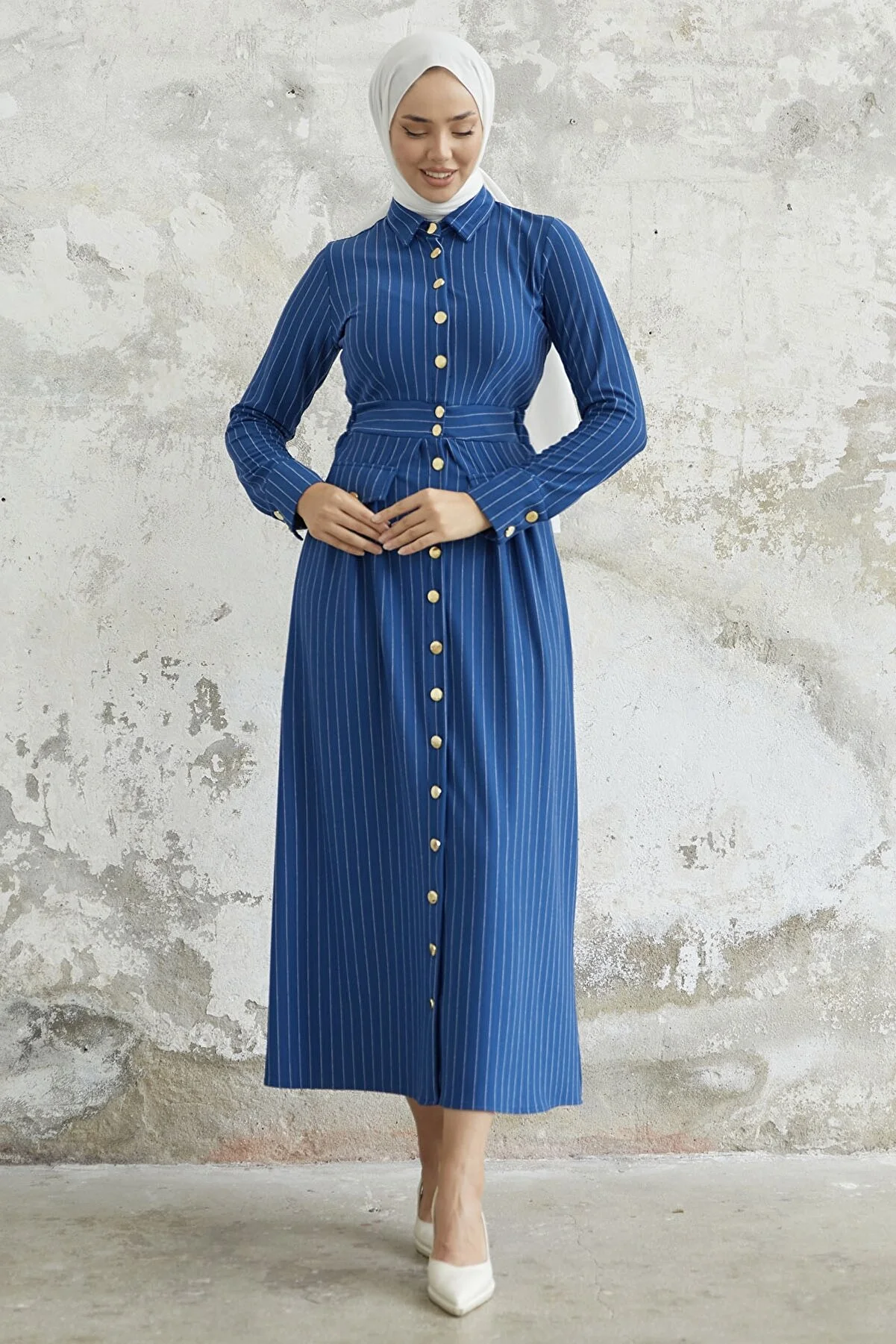 Elegant Olesya Button-Down Dress - MS00AN0343 - Stretchy Knit Fabric