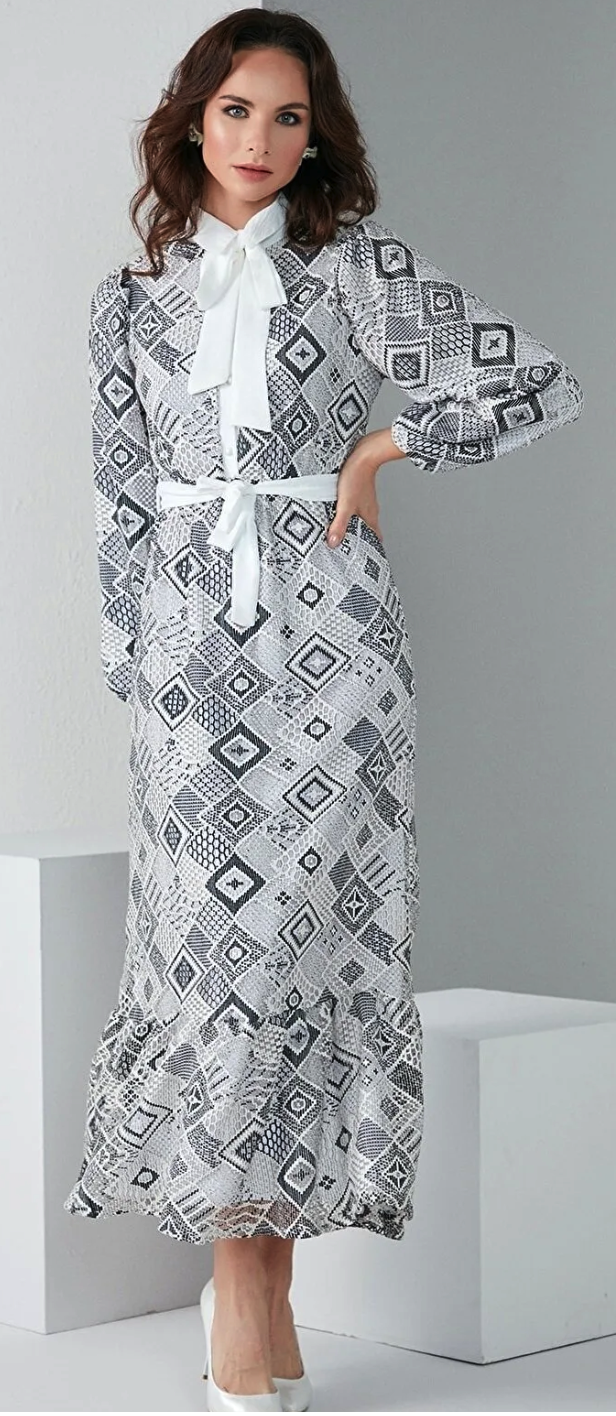 MODANESS Women's Sleeve Elastic Belted Lace Dress