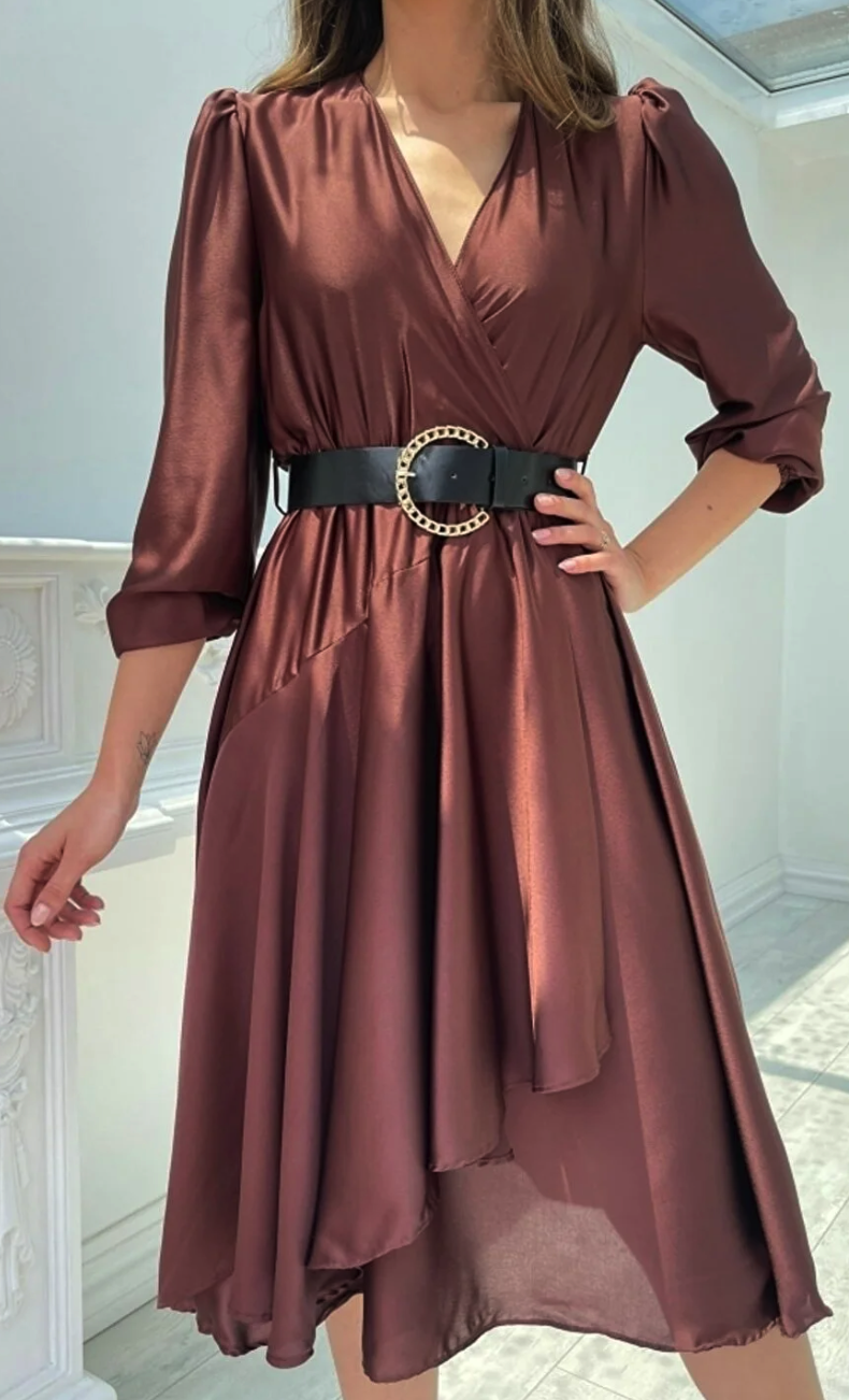 EYBUTİK Satin Belted Dress