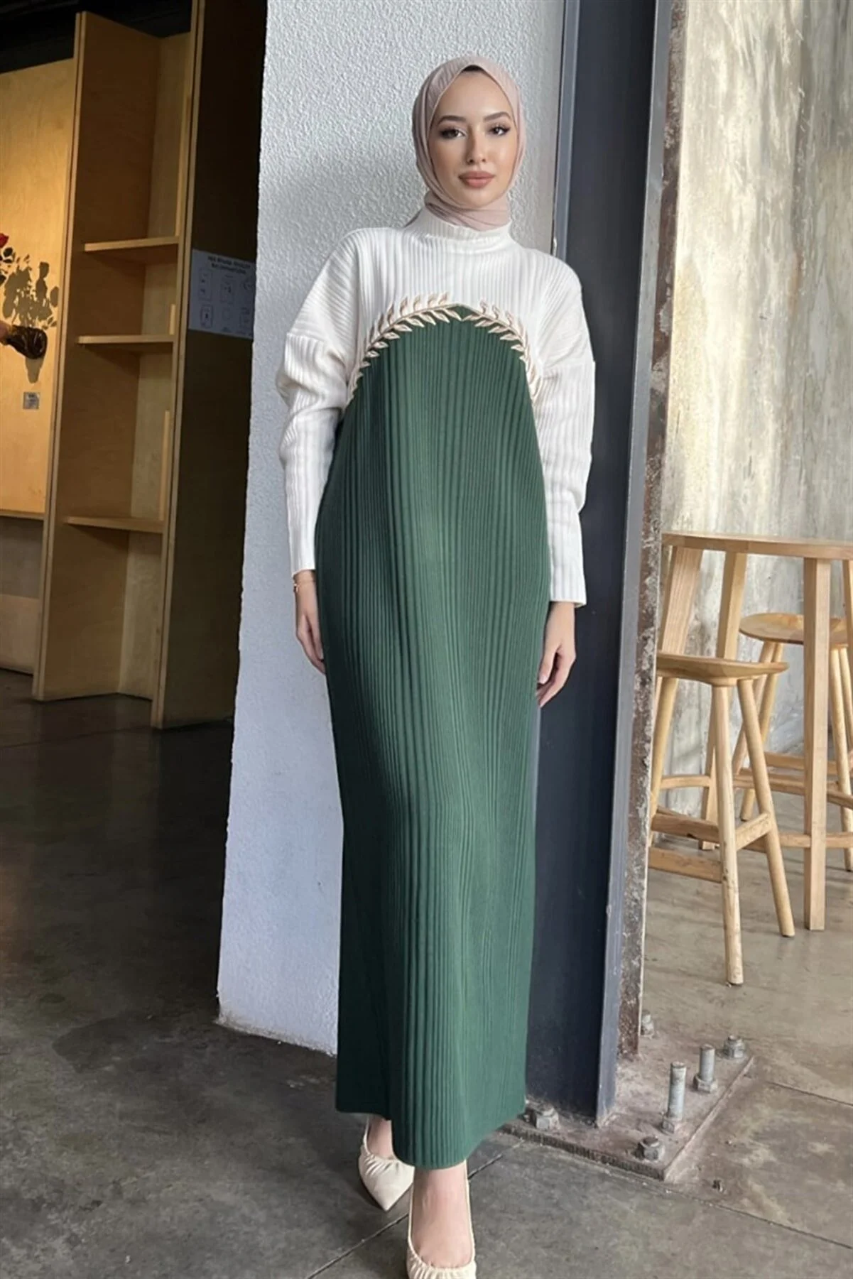 Embroidered Green Maxi Winter Dress Standard size 3263