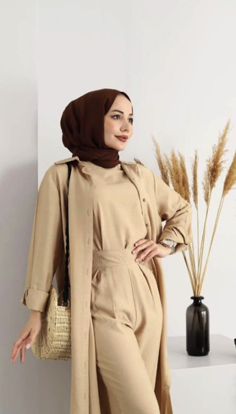 Milenastyle 3-Piece Linen Set Camel 287839183