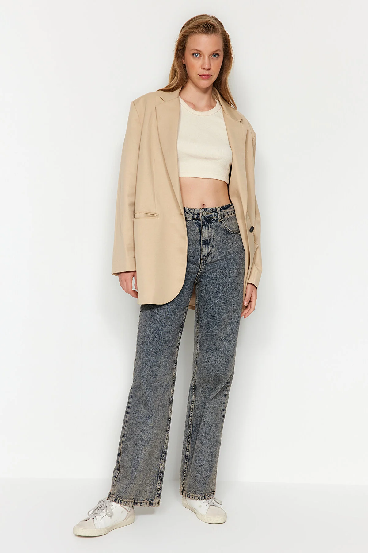 TRENDYOLMİLLA Light Blue Vintage Effect High Waist Wide Leg Jeans TWOAW24JE00132