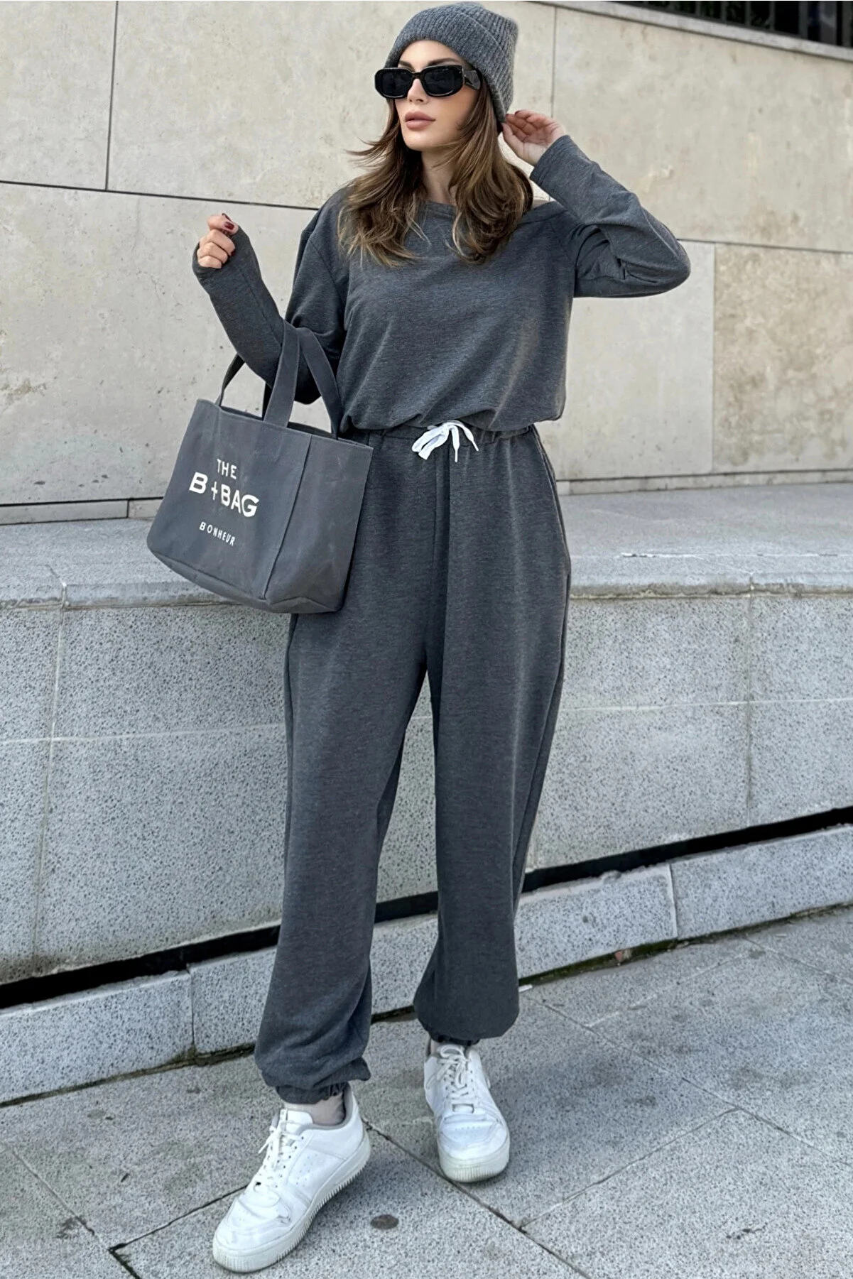 New Laviva Women's Brown Wide Neck, Tie-Waist, Elastic Cuff, Long Sleeve Relaxed Jumpsuit - NY3505