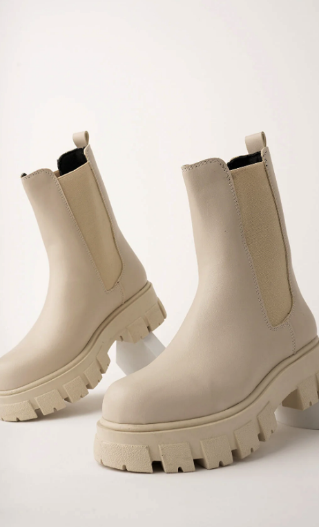 meyra's shoes Beige Suede Elastic Thick Sole Boots 405-ELDORADO-ELASTIC