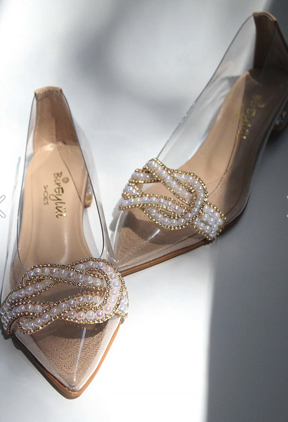 BirEylül Shoes Women's Pearl Transparent Flat Flat Shoes