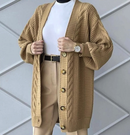 Papatya Giyim Izmit Women's Winter Hair Knitted Short Knitwear Cardigan - Camel